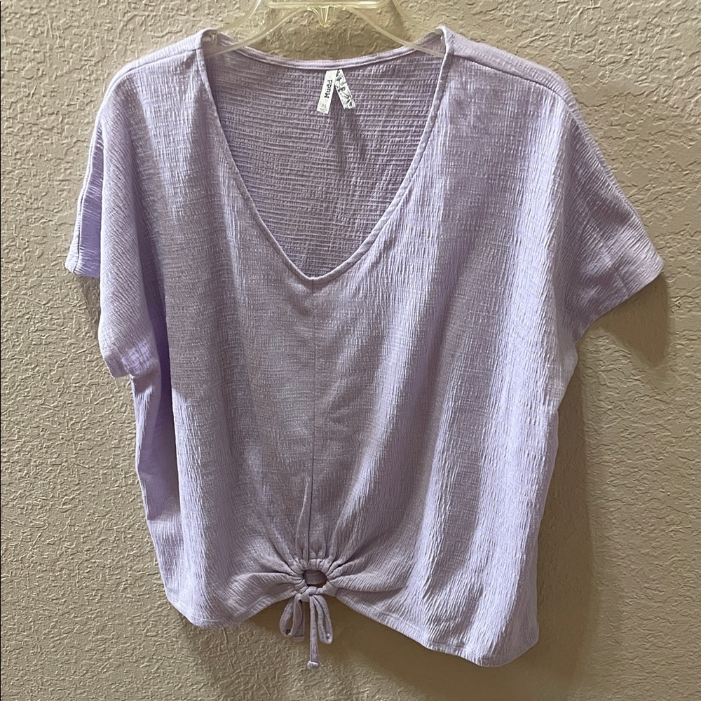 Mudd Light Lavender V-Neck Tie-Front Short Sleeve Top